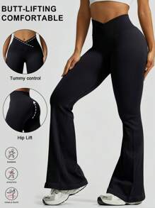 Women's Fashion Cross Waist Yoga Pants, Peach Butt Outdoor Hiking Sports Leggings