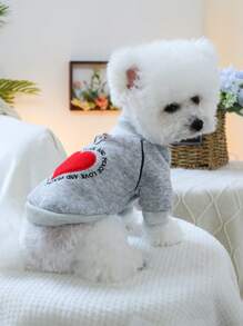 1 件宠物服装，可爱心形与和平标志印花圆领毛衣，适合小型犬和猫，温暖舒适，适合秋冬季