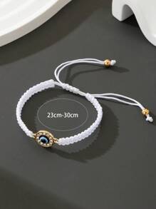 1pc Unisex Crystal-Studded Devil's Eye Drawstring Bracelet (Without Gift Box) - White - View 6