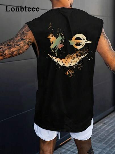 Lonblece Men's Summer Sleeveless Tank Tops Smiling Elements