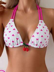 Sexy Heart & Cherry Print Halter Neck Bikini Set - Multicolor - View 5