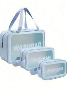 Kit 3 Transparent Makeup Bag Waterproof WashBag 332 - Blue - View 1