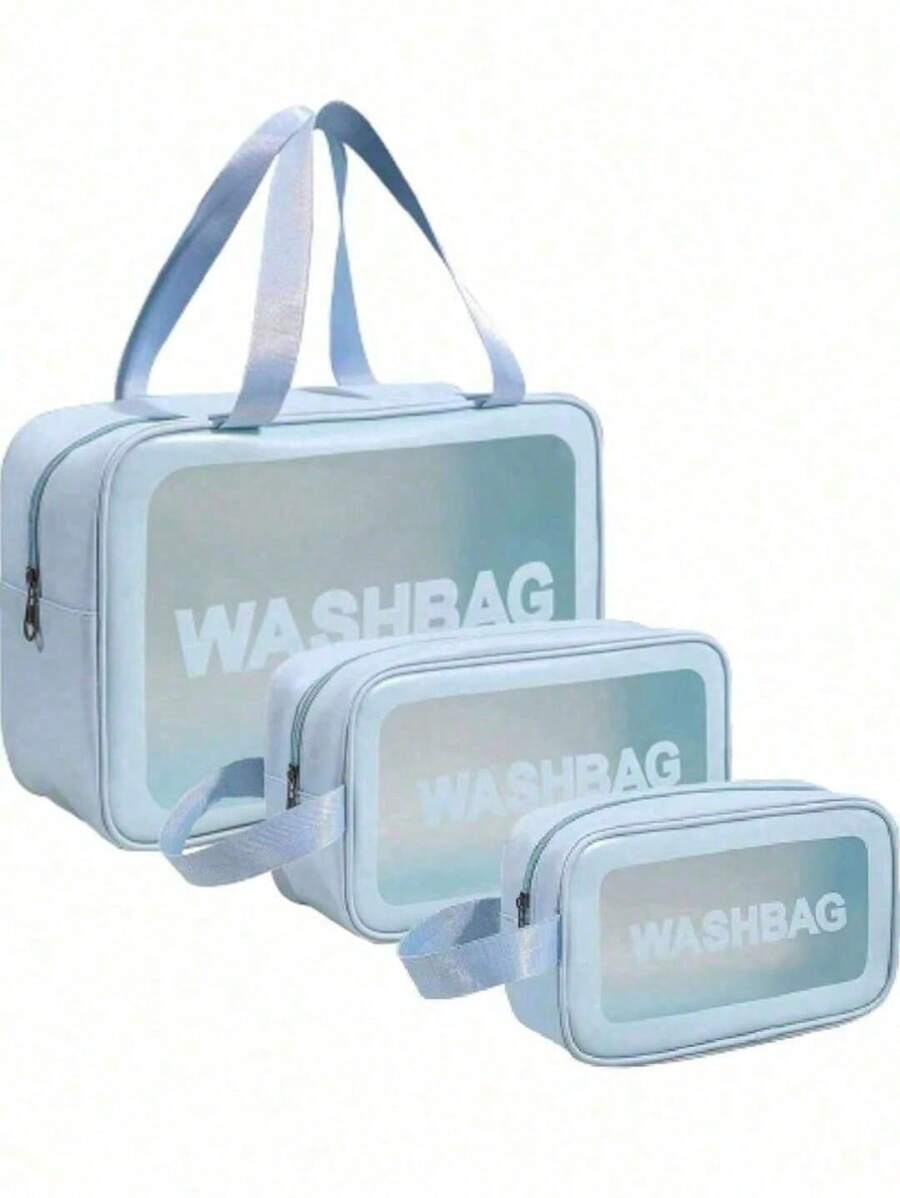 Kit 3 Transparent Makeup Bag Waterproof WashBag 332 - Blue - View 1
