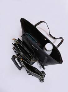 Women's Fashion Office Commute New Design Handbag, Crossbody Bag, Shoulder Bag, Micro Casual Tote Bag Combo Set - Black - View 3