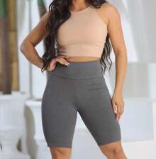 BLACK GRAY WOMEN'S LEGGING BERMUDA MID-THIGH CYCLING HIGH WAIST FITNESS GYM NON-TRANSPARENT SUPLEX S, M, L AND XL - 灰色 - 查看 3