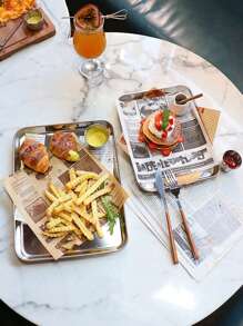 1/3 件不锈钢矩形咖啡厅托盘、小吃甜点蛋糕展示盘