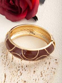 1pc Simple Bohemian Open Bangle Bracelet, Maroon Color, Suitable For Everyday And Party Wear - Burgundy - View 3