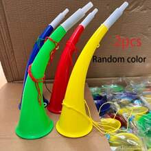 2 件装活力大号牛角口哨 - 塑料，运动主题啦啦队和足球迷道具，无需电池，带挂绳 - 黄色、蓝色、红色、绿色