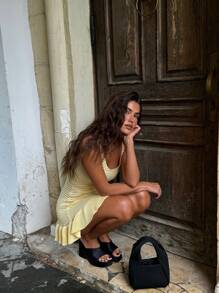 女士优雅性感透视Y2K露脐吊带背心镂空沙滩度假针织罩衫，夏季