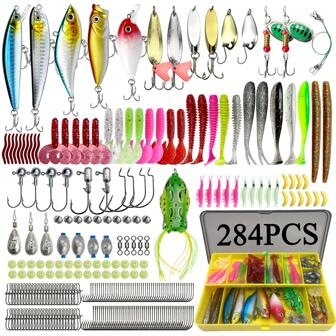 Ensemble d'appâts de pêche DaBen 26/84/78/138/284 pièces, leurres souples et durs, jig métallique, cuillère, accessoires de pêche en couches pour bass, brochet, crankbait