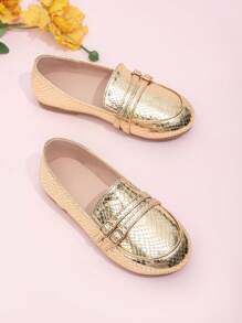 女童英伦风格一脚蹬休闲圆头平底鞋，春季新品 - 金色 - 查看 1