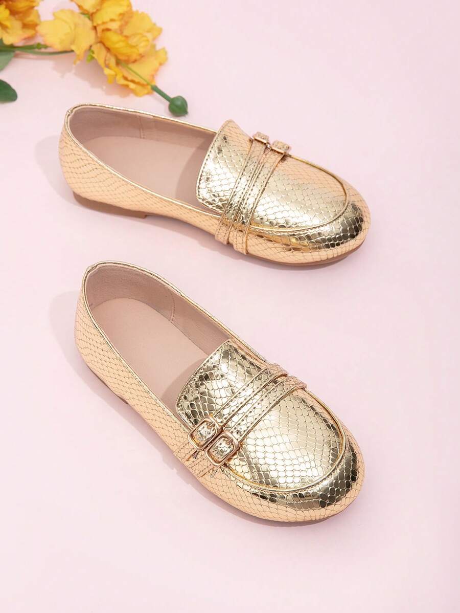 女童英伦风格一脚蹬休闲圆头平底鞋，春季新品 - 金色 - 查看 1