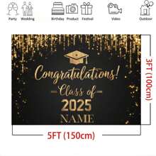 1pc Congratulations Graduate Customizable Name Multicoloured Background Decoration Congratulations Graduation Party Cake Table Decoration Banner Portrait Photography Backdrop Fabric Vinyl - Multicolor - View 5