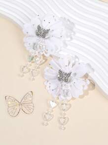 2pcs Sparkly Butterfly Hair Clips For Women Glossy Heart Tassel Alligator Clips Vacation Hair Clips Spring Girls Pigtail Bows Barrettes Women Hair Accessories