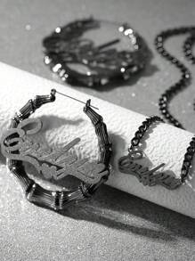 Damskie kolczyki z bambusa na zamówienie Klasyczne przesadzone spersonalizowane duże okrągłe kolczyki ze stali nierdzewnej Męskie 5 mm łańcuszek kubański Gruby łańcuszek Wisiorek w kształcie serca Zestaw biżuterii dla pary Prezent świąteczny dla rodziny, Czarny, Stylowy, Kolorowy, Vintage, Hipster, Prosty, Y2k, Moda z lat 2000., Gotycki, Punk, Niestandardowy, Spersonalizowany, Unikalny, Idealne prezenty dla niego, Idealne prezenty dla niej, Jej, Chłopaka, Dziewczyny, Taty, Mamy, Rodziny, Przyjaciół, Na rocznice, Na urodziny, Na ukończenie szkoły, Na bal maturalny, Na imprezę, Biżuteria damska