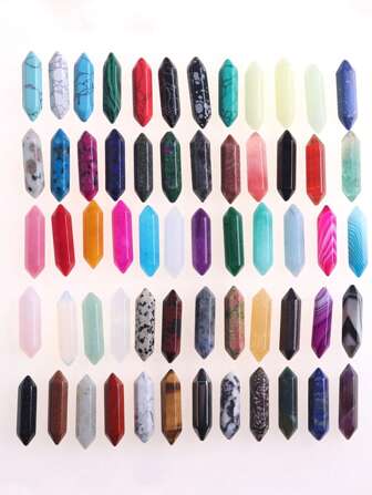 1/5/10/20/40 Pcs Natural Stoe Rose Quart White Crystal Opal Carnelian Black Stone Color Randomize Approx 32X8mm Piont Hexagonal Prism Shaped Crystal Stone, Prismas Hexagonales Pioneras Love Gem Rose Quartz Polished Crystal Bulk Chakra Palm Worry Stone, Natural Cute Pocket Thumb Gem Spirit Balance Meditation Reiki Set Gift