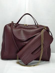 鳄鱼印花女士背包大容量单肩包，时尚组合设计，多功能斜挎包，可装手机和笔记本电脑