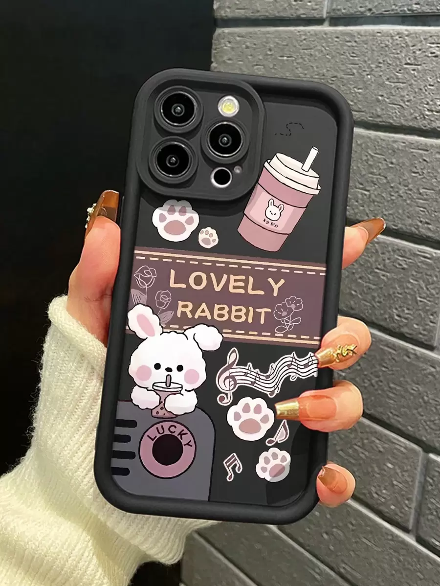 1 pieza Funda de teléfono a prueba de golpes con diseño de oso y burbuja de té, compatible con Apple///Compatible con Redmi/Compatible con Infinix/Compatible con Vivo/Compatible con OPPO, diseño escalonado de ojo negro cielo, resistente al agua y a los arañazos - Negro - Ver 1