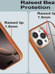 Mirror New High-Quality Matte Simple Fashion Acrylic Transparent Back Plate Colorblock Leather-Texture 2-In-1 Metal Lens Frame Soft Edge Shockproof Full-Covered Phone Case Compatible With Apple 11 12 13 14 15 16 Pro Max Series - Brown - View 4