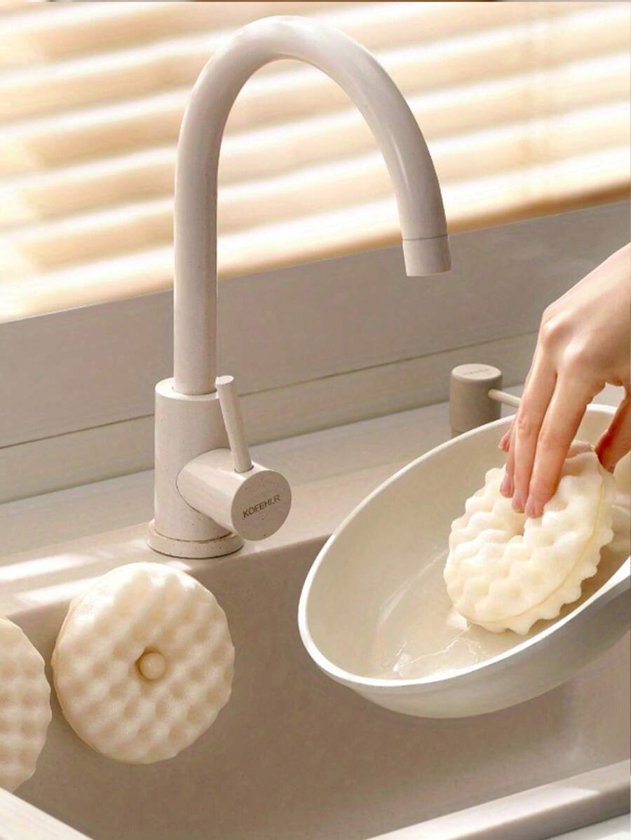 3D Honeycomb Dishwashing Sponge Set - Polyurethane Double-Sided Scouring Pads For Kitchen Cleaning With Suction Cup - 1 Set - Multicolor - View 1