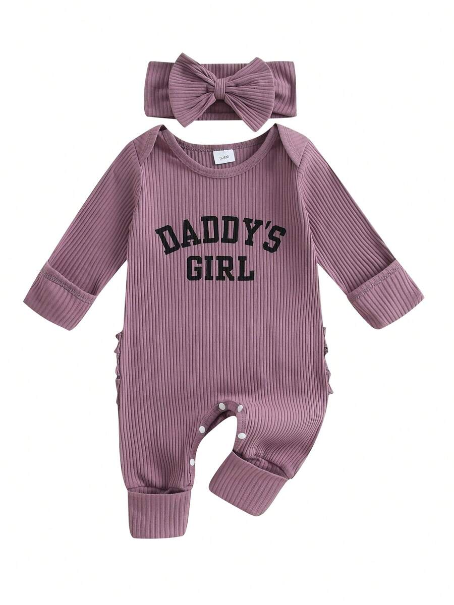 Ropa para recién nacidas Conjunto de regreso a casa "La niña de papá" Pelele/Enterizo de manga larga Prematuros Conjunto de salida del hospital - Morado - Ver 1