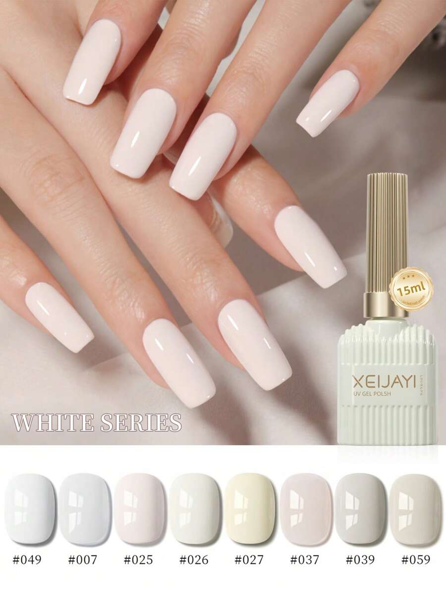 XEIJAYI 8Colors 15Ml Nude Moonlight White Nail Enamel 2025 New Yogurt Cream Soybean Milk Cream White Nail Enamel Nail Polish Gel For Nail Shop - 彩色 - 查看 1