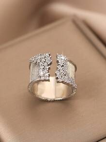 1 件奢华金色宽开口戒指，带 CZ 宝石，适合女士派对婚礼情人节礼物珠宝皇家圣诞节