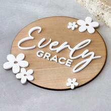 1 pieza Letrero de madera personalizado con nombre en forma redonda, decoración personalizada con texto floral para regalo del hogar