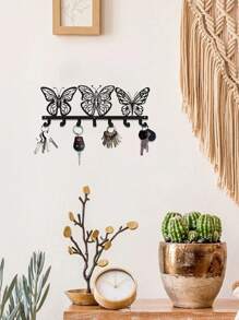 CIFbuy 现代蝴蝶钥匙扣带 7 个挂钩 - 光滑黑色金属墙壁收纳架，用于存放钥匙和配件，非常适合入口、办公室和生活空间