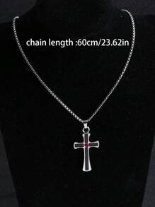1pc Fashion Vintage Men's Stainless Steel Cross Pendant Necklace, Suit For Men & Women Daily Wear, Long Sweater Chain Accessory, Minimalistic Hiphop Goth Style, Memorial/New Year/Valentine's Day/Holiday Gift
