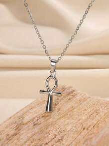 Collar con colgante de cruz Ankh de plata y oro para mujer, joyería religiosa de acero inoxidable - Multicolor - Ver 1