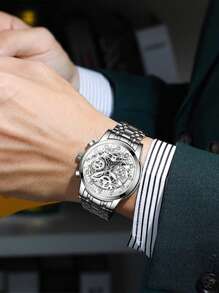 Midnight Starry Cutout Men's Watch, High-End Luminous Waterproof Quartz Steel Band Bestselling Men's Watch