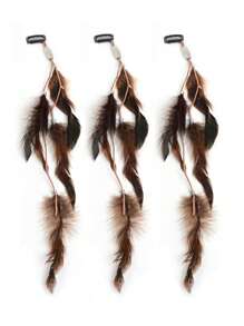 3pcs/6pcs Retro Bohemian Feather Tassel Hair Clips, Black Hair Accessories Suitable For Party, Dance, Overseas Beach Outfits Claw Clips Hair Claws Hair Barrettes, School Stuff, College - Multicolor - View 17