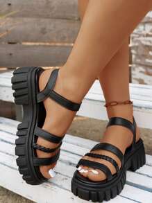 Women's Simple Fashion Strap Woven Sandals, Goddess-Style Wedge Thick Bottom Casual Slip-On Shoes Suitable For Outdoor Walking, Beach, Plus Size