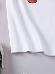 2pcs/Set Girls Spring/Summer Round Neck Short Sleeve Fashionable Little Girl Portrait Print T-Shirt And Black Pants - White - View 6