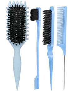 Set di 4 spazzole per definire i ricci - Spazzola per il controllo delle ciocche + Pettine a coda di ratto in metallo per acconciatura capelli ricci + Accessori per acconciatura capelli - Districante, modella e liscia | Accessori di bellezza essenziali per donne e ragazze