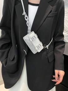 Bolso Bandolera Mini con Correa de Cadena Acrílica para Labial - Plateado - Ver 4
