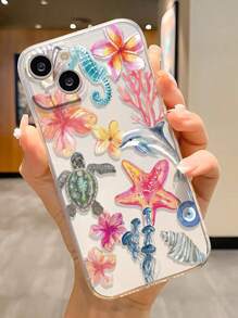 1 pieza Funda protectora de teléfono a prueba de golpes y de gran grosor con impresión de flor de elemento marino compatible con iPhone 16/16 Pro/16 Plus/16 Pro Max, iPhone 15 Pro Max, Apple P13, P14, P11, P12, XS, XR, 7/8, P 7/8 Plus, GS2, Galaxy S25, S25 Plus, S25, S25 Ultra, A50, A12, A32, A52, A72, A51, A21S, A13, A14, S22 Ultra, S23, A33, A53, S20 FE, Redmi 11, 12 Pro, 12/12X, Note 11, 9A, 9C, Poco X3 NFC, Redmi 10, 9, Note 9, 12C, Note 11 Pro, Redmi 10C, Note 8 Pro
