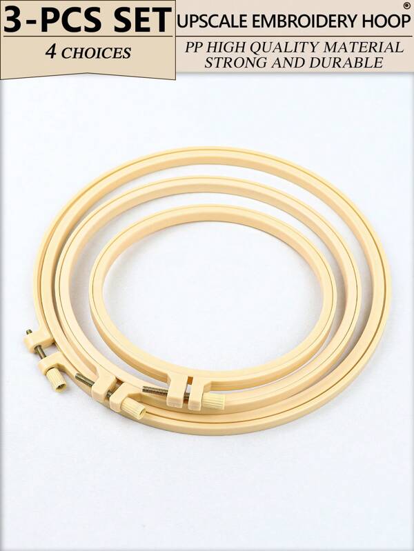 3pcs Handmade Embroidery Hoops, Beige Round Cross Stitch Frames, Dreamcatcher Hanging Rings, Versatile Home Decor, Outdoor Wedding Decoration, Wall Hanging, Halloween & Christmas Ornaments, Phone Charms, Desk & Bedside Accessories, Car Decor