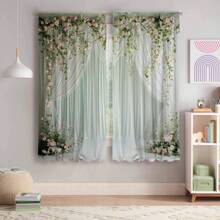 2Pcs, Light Pink And Green Flower Window Curtains, 3D Digital Printing, Exquisite Texture And Soft Tone Details, Common In Living Room, Study And Bedroom, Creating A Quiet Atmosphere And Enhancing Romantic Style - Multicolor - View 4