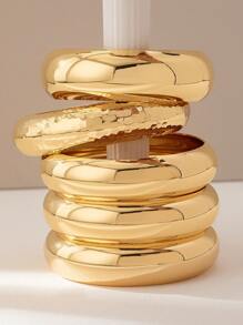 3 件装粗轮手镯套装锤纹金属袖口手镯套装女士叠层手镯粗珠宝