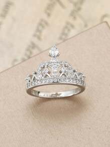 1pc Elegant Handmade Floral Crown Ring With Crystals, Vintage Minimalist Couple Rings For Engagement, Wedding, Valentine's Gift,Mom,Mother,Mother's Day,Gift