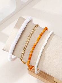 4pcs/Set Beach Holiday Soft Ceramic Bead Anklets For Women
