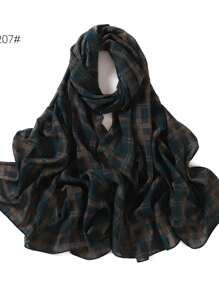 1 件新款格纹和波尔卡圆点印花珍珠雪纺围巾，女式围脖头巾披肩，尺码 201-210