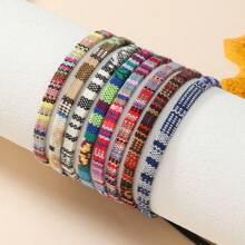 8pcs Bohemian Style Weaving Foot Rope Set, Random Colored Fabric Anklets For Family/Friends/Lovers