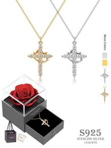 1 件 S925 纯银和皇冠旋转诞生石项链，适合女士，情人节、订婚、求婚的优雅奢华礼物，附精美礼盒 - 項鍊 - 查看 12