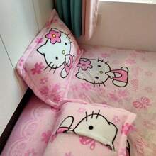 Sanrio 2Pcs Cute KT Cat Pillow Case Children's Milk Plush Girl's Cute Katie KT Winter Plush Pillow Case (Excluding Pillow Core)