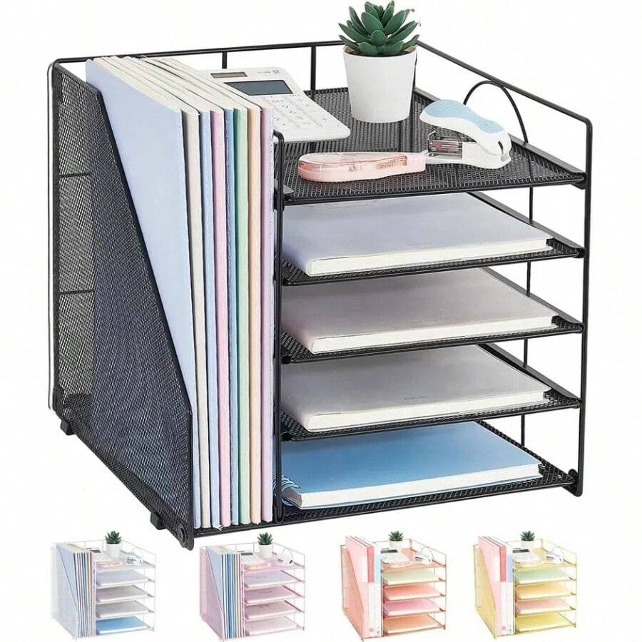 Organizer a 5 livelli in cartone per documenti con portafile, scatola di archiviazione per la scrivania e organizer per forniture per ufficio, accessori per la scrivania e area di lavoro, forniture scolastiche, back to school
