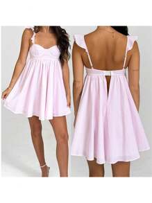 Embrace Effortless Elegance With Our Women Slip Dress: Lovely Sleeveless Backless Floral/Solid A-Line Mini Dress For Summer Parties  Casual Outings
