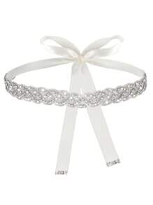 Cinturón de novia de boda con cristales de strass hecho a mano para mujeres, cinturones de cristal brillante, cinta con brillo para vaqueros, vestidos, Halloween - Blanco - Ver 2
